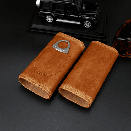Чехол на 3 сигары Черчилль кожа кедр light brown